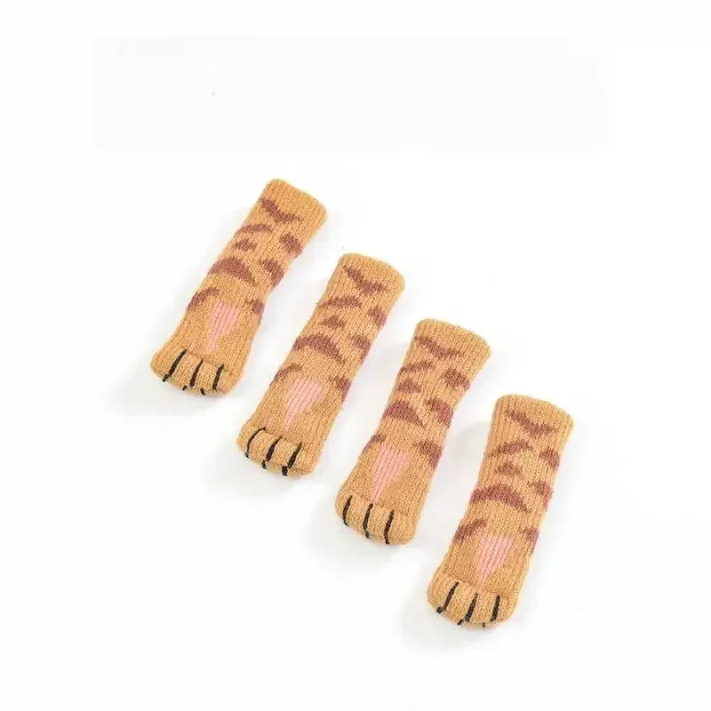 Square Booties Protectors Covers Socks Paw Chair 4Pcs Fit round Non Floor Cute Slip Knitted Feet Table Pads Cat Leg Furniture