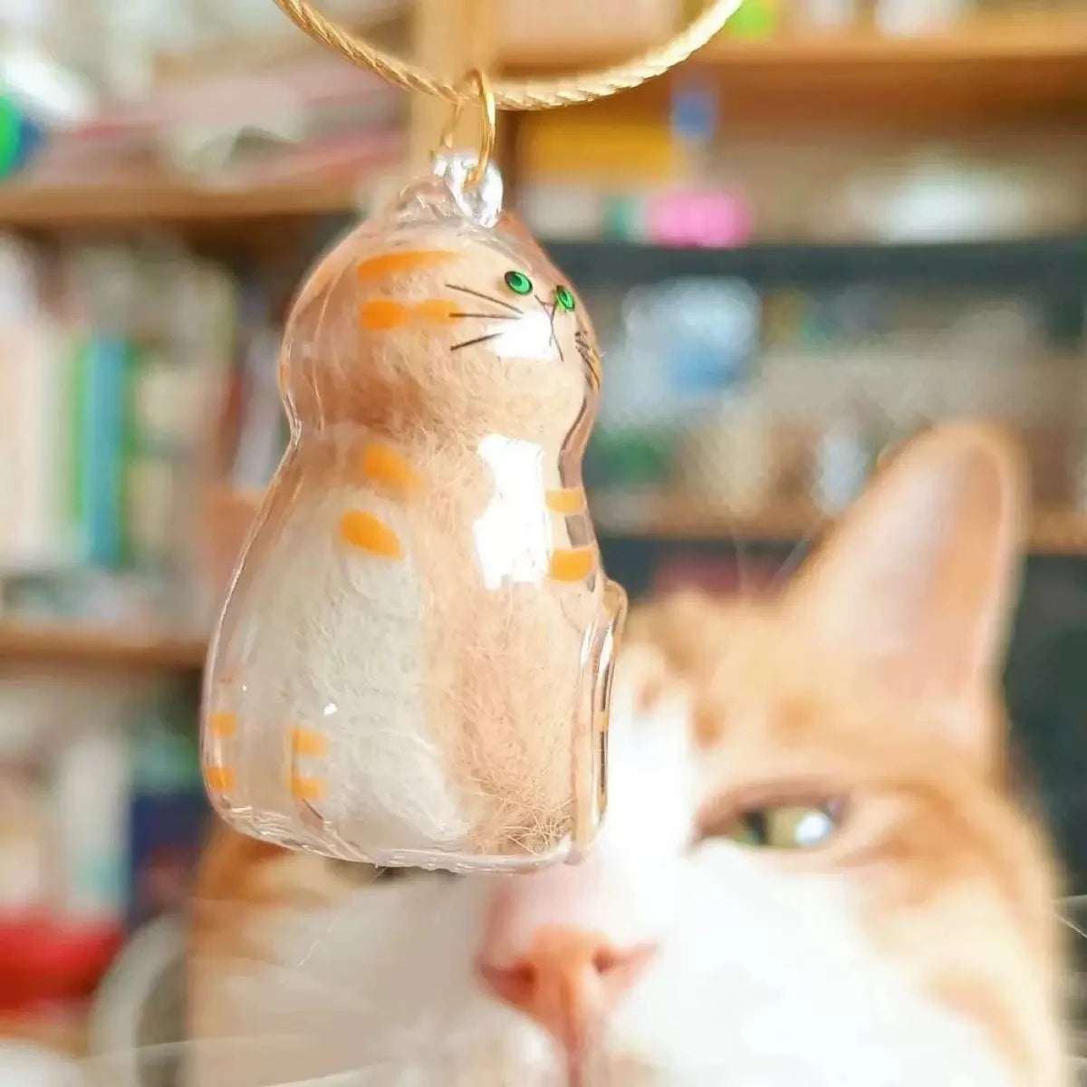 Ginger Cat Keychain Pendant Backpack Siamese Calico Hair Storage Box Hanging Pet Grooming Souvenir Travel Accessory