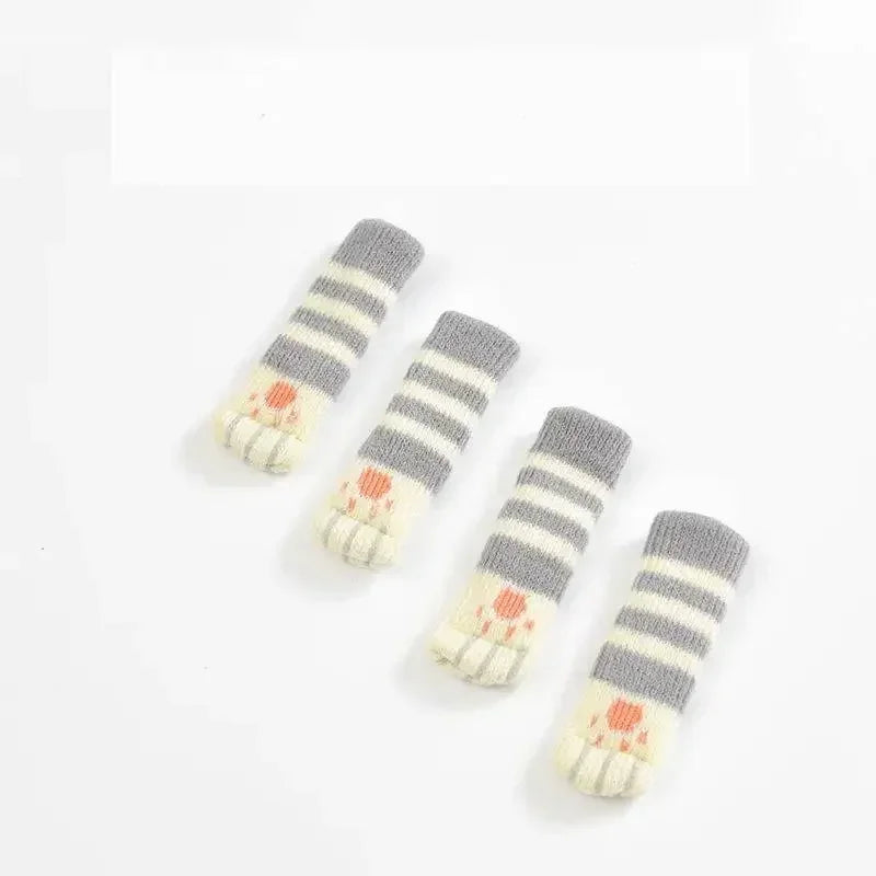 Square Booties Protectors Covers Socks Paw Chair 4Pcs Fit round Non Floor Cute Slip Knitted Feet Table Pads Cat Leg Furniture