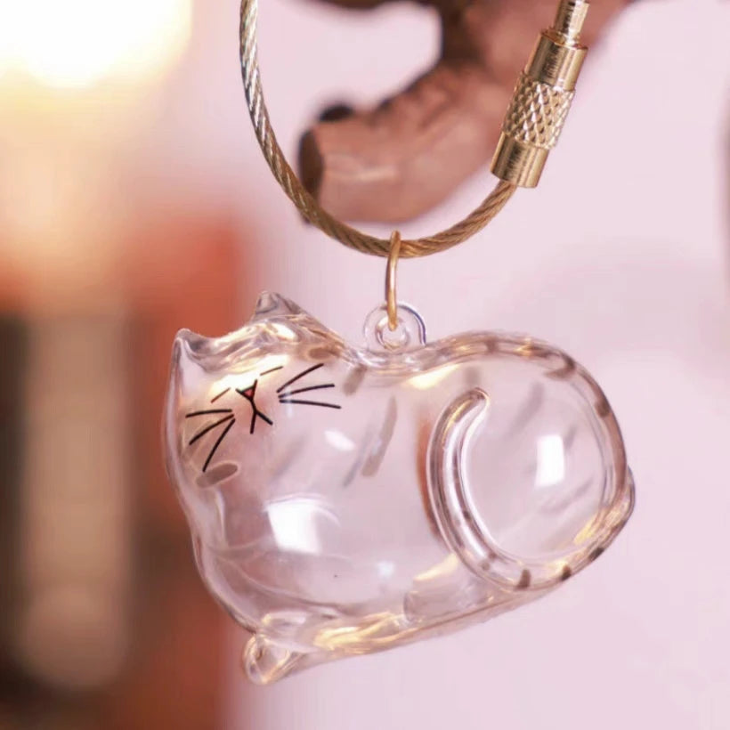 Ginger Cat Keychain Pendant Backpack Siamese Calico Hair Storage Box Hanging Pet Grooming Souvenir Travel Accessory