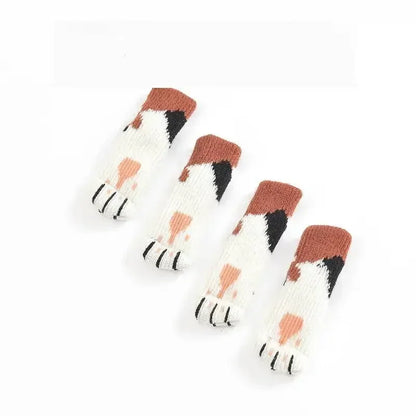 Square Booties Protectors Covers Socks Paw Chair 4Pcs Fit round Non Floor Cute Slip Knitted Feet Table Pads Cat Leg Furniture