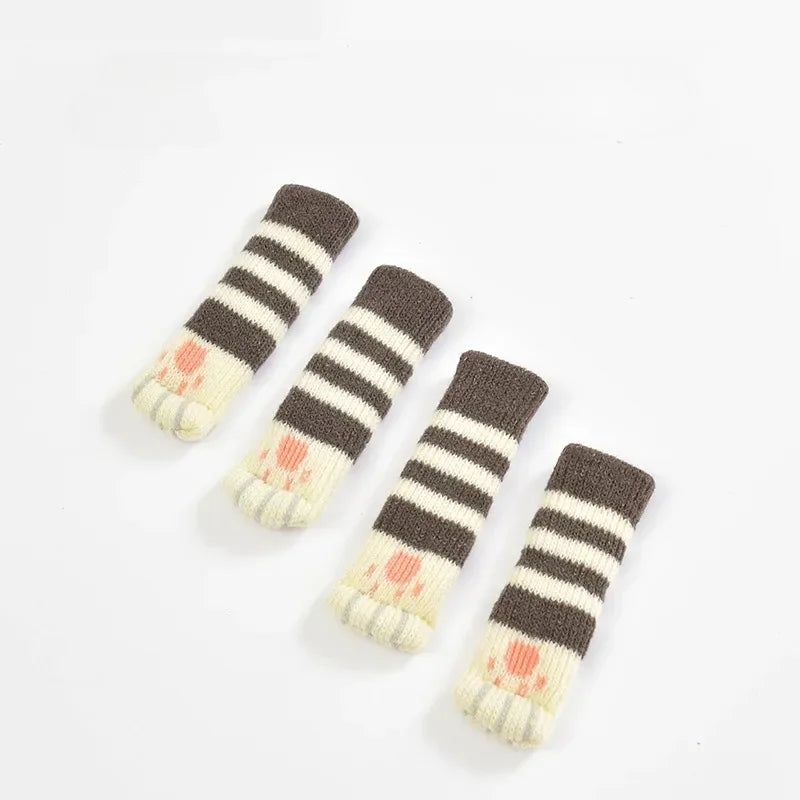 Square Booties Protectors Covers Socks Paw Chair 4Pcs Fit round Non Floor Cute Slip Knitted Feet Table Pads Cat Leg Furniture