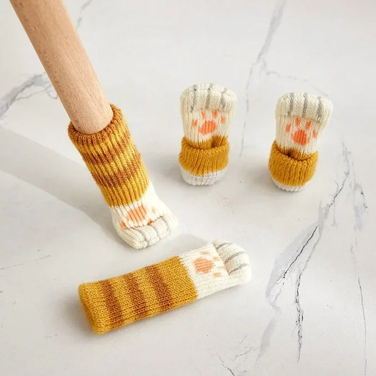 Square Booties Protectors Covers Socks Paw Chair 4Pcs Fit round Non Floor Cute Slip Knitted Feet Table Pads Cat Leg Furniture