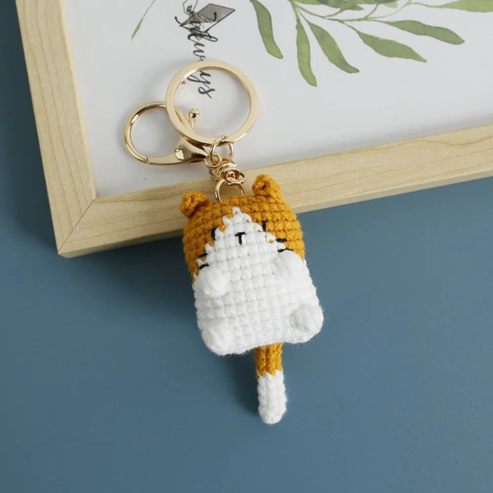 Crochet Exposing Belly Cat Keychain Siamese Cat Calico Cat Cute Cat Keyring Cartoon Exquisite Cute Animal Pendant Bag Hanging
