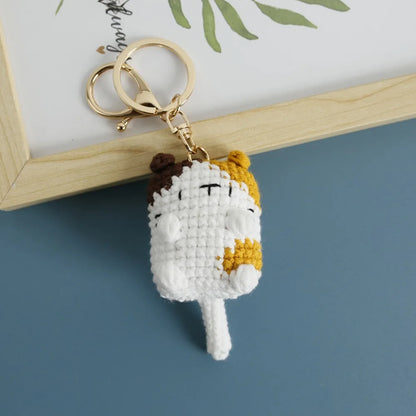 Crochet Exposing Belly Cat Keychain Siamese Cat Calico Cat Cute Cat Keyring Cartoon Exquisite Cute Animal Pendant Bag Hanging