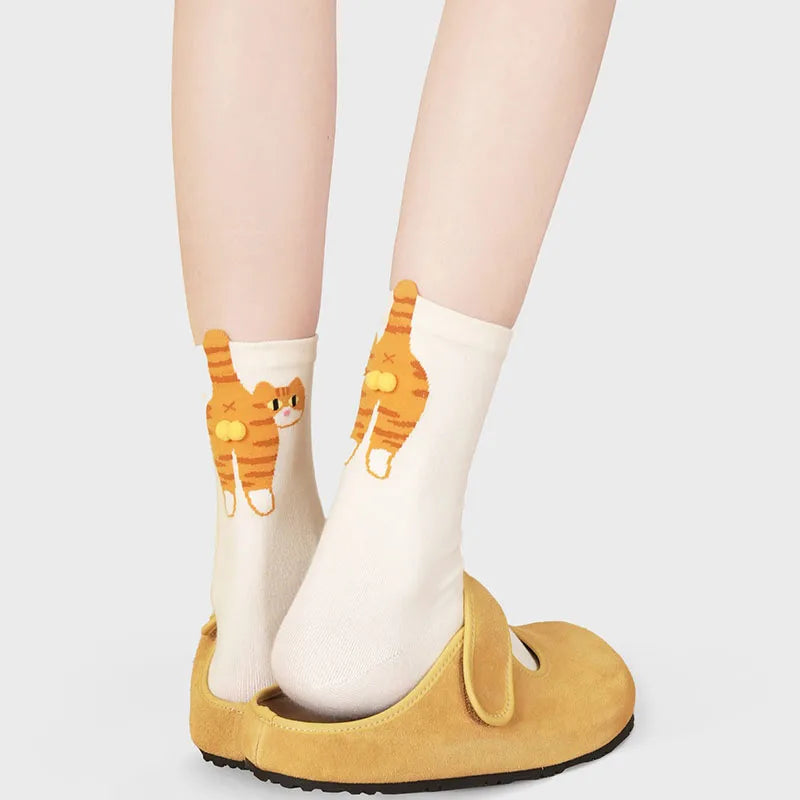 Gift for Cat Lovers: Cartoon Cat Ladies Cotton Socks Breathable and Comfortable Socks for All Seasons