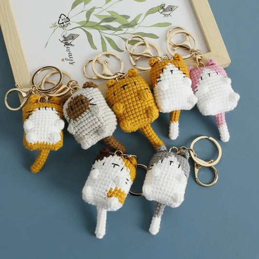 Crochet Exposing Belly Cat Keychain Siamese Cat Calico Cat Cute Cat Keyring Cartoon Exquisite Cute Animal Pendant Bag Hanging