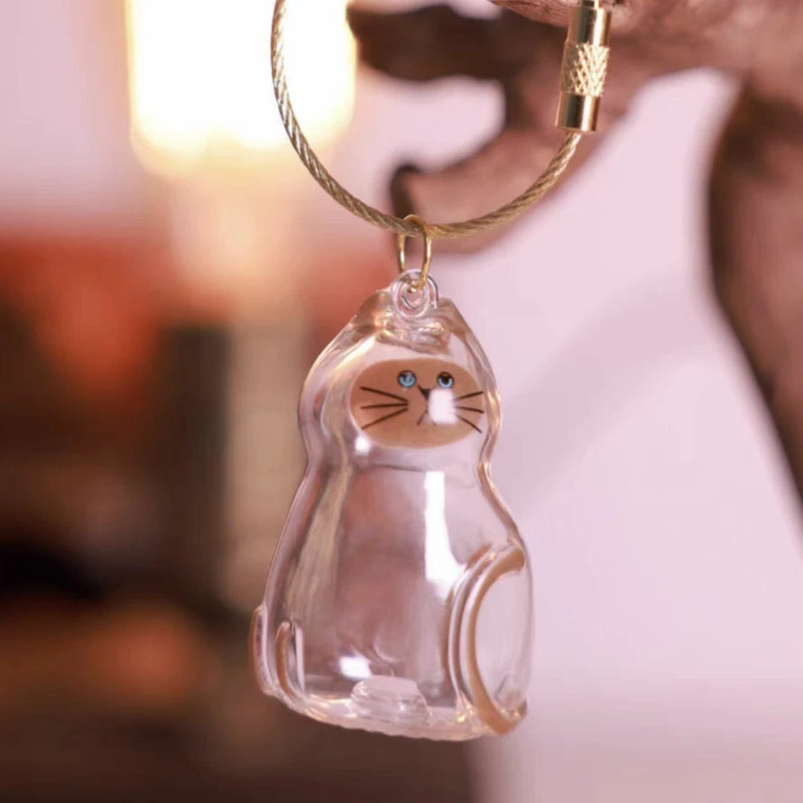 Ginger Cat Keychain Pendant Backpack Siamese Calico Hair Storage Box Hanging Pet Grooming Souvenir Travel Accessory