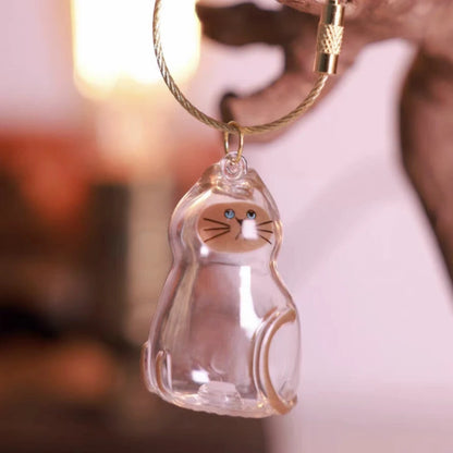 Ginger Cat Keychain Pendant Backpack Siamese Calico Hair Storage Box Hanging Pet Grooming Souvenir Travel Accessory
