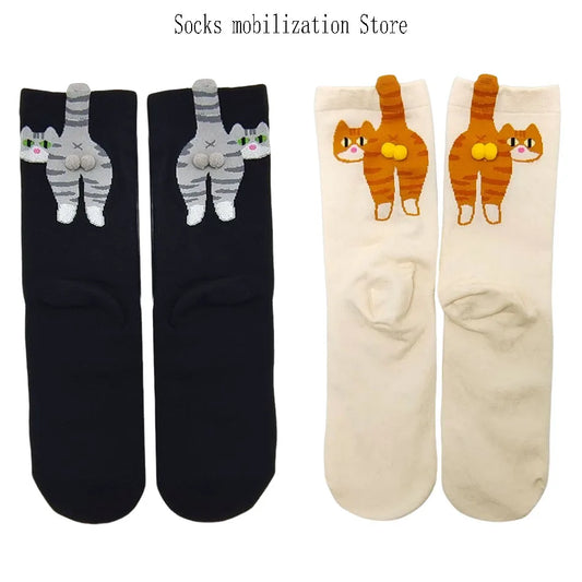 Gift for Cat Lovers: Cartoon Cat Ladies Cotton Socks Breathable and Comfortable Socks for All Seasons