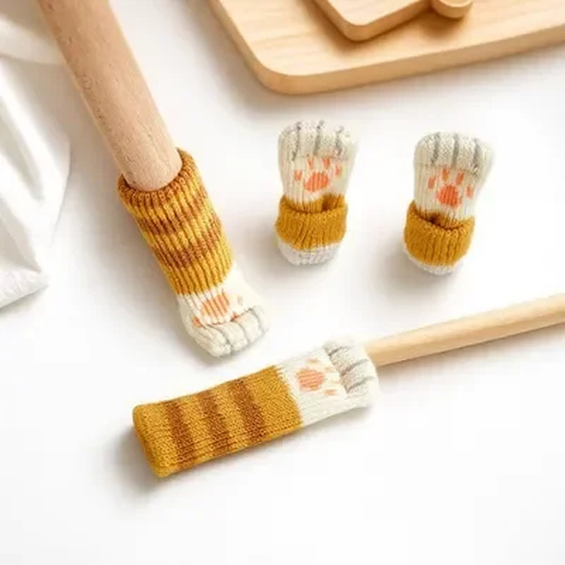 Square Booties Protectors Covers Socks Paw Chair 4Pcs Fit round Non Floor Cute Slip Knitted Feet Table Pads Cat Leg Furniture