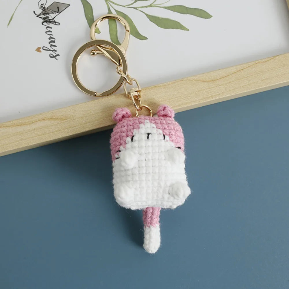 Crochet Exposing Belly Cat Keychain Siamese Cat Calico Cat Cute Cat Keyring Cartoon Exquisite Cute Animal Pendant Bag Hanging