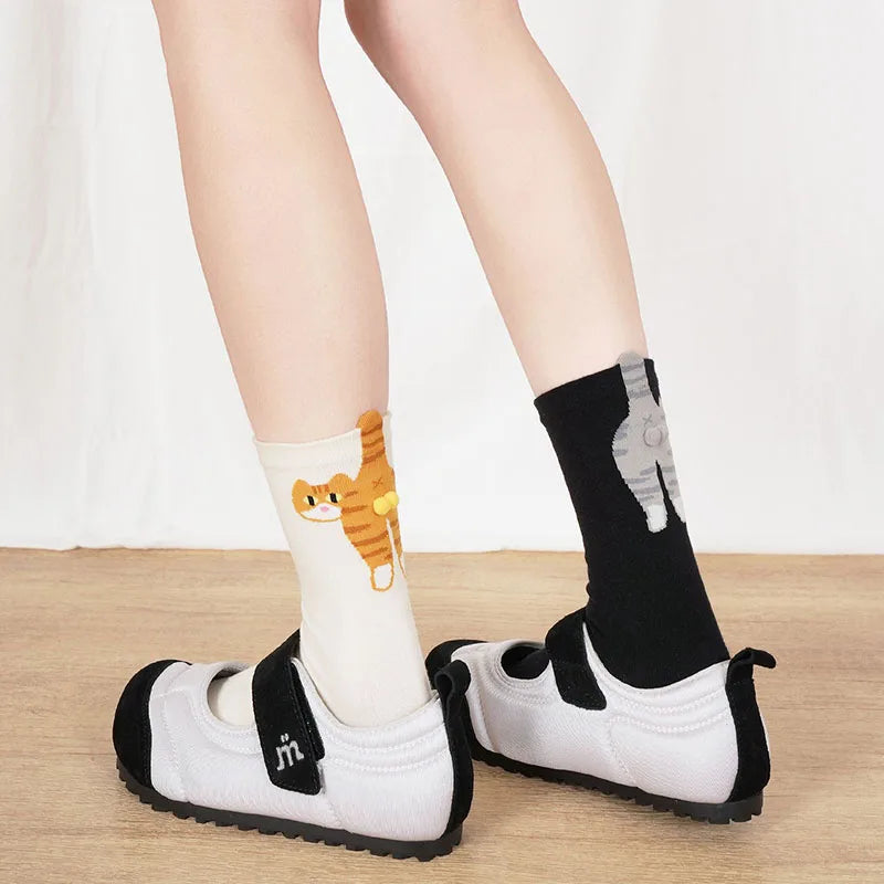 Gift for Cat Lovers: Cartoon Cat Ladies Cotton Socks Breathable and Comfortable Socks for All Seasons