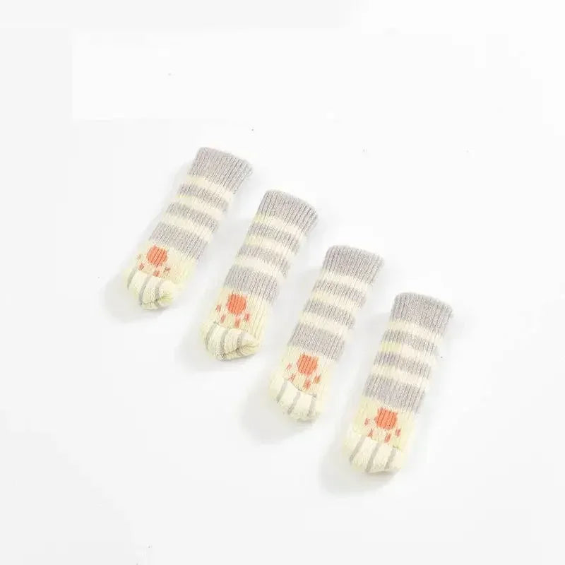 Square Booties Protectors Covers Socks Paw Chair 4Pcs Fit round Non Floor Cute Slip Knitted Feet Table Pads Cat Leg Furniture