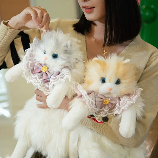 Long-Haired Fluffy Cat Doll Backpack Super Realistic Bow Tie Cute Women'S Backpacks Ragdoll Cat Travel Storage