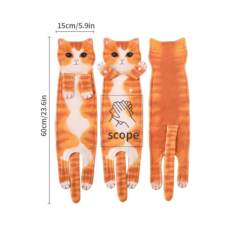 Funny Cat Hand Towels Kitchen Bathroom Hand Towel Ball with Hanging Loops Quick Dry Soft Absorbent Microfiber Creative Towels