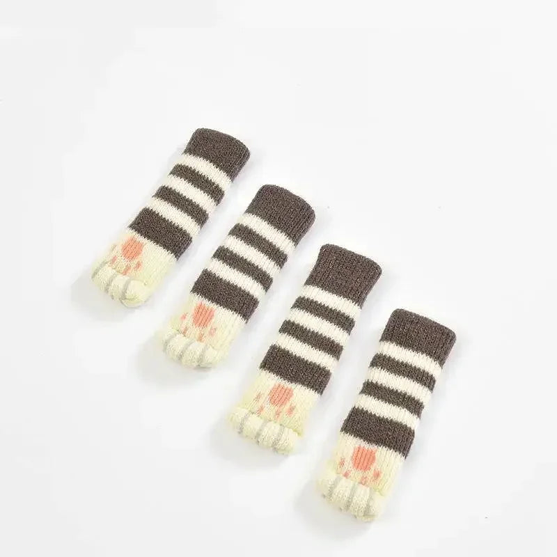 Square Booties Protectors Covers Socks Paw Chair 4Pcs Fit round Non Floor Cute Slip Knitted Feet Table Pads Cat Leg Furniture