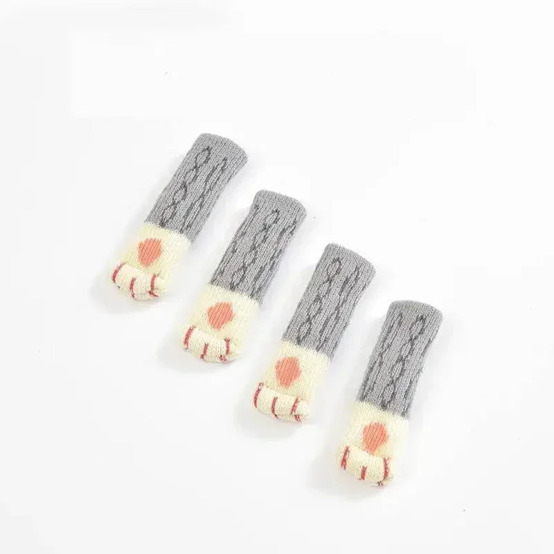 Square Booties Protectors Covers Socks Paw Chair 4Pcs Fit round Non Floor Cute Slip Knitted Feet Table Pads Cat Leg Furniture