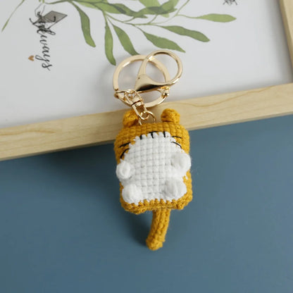Crochet Exposing Belly Cat Keychain Siamese Cat Calico Cat Cute Cat Keyring Cartoon Exquisite Cute Animal Pendant Bag Hanging