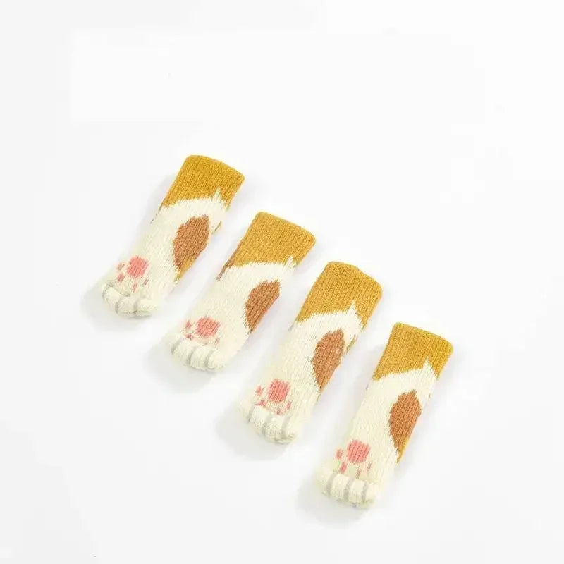 Square Booties Protectors Covers Socks Paw Chair 4Pcs Fit round Non Floor Cute Slip Knitted Feet Table Pads Cat Leg Furniture