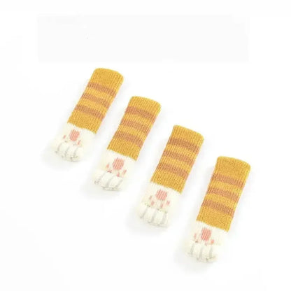 Square Booties Protectors Covers Socks Paw Chair 4Pcs Fit round Non Floor Cute Slip Knitted Feet Table Pads Cat Leg Furniture